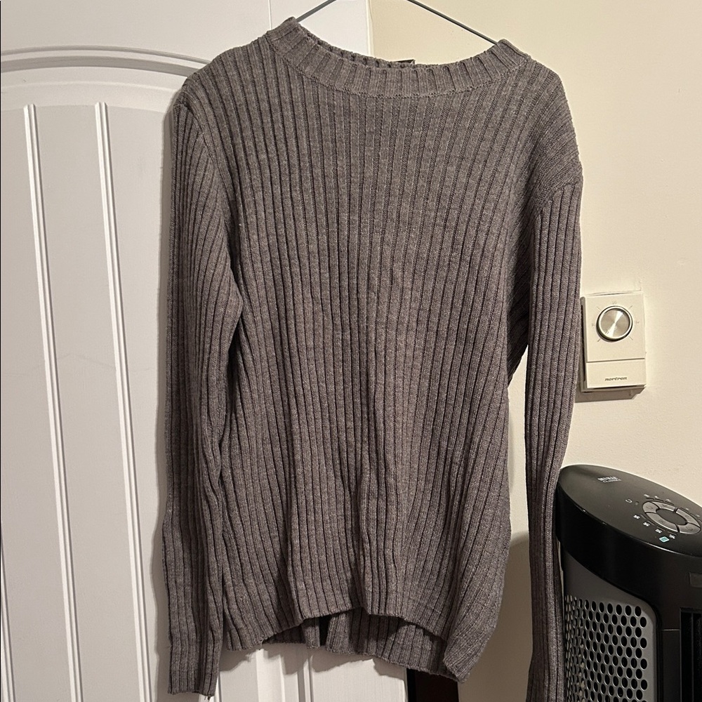 Suzy Shier Ribbed Scoop Crewneck Sweater - Charcoal Gray